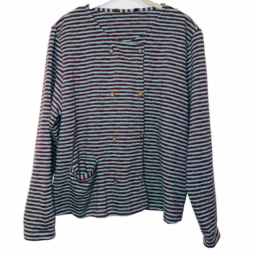 Gudrun Sjoden Organic Cotton Cardigan Sweater Striped Button Front Size Large